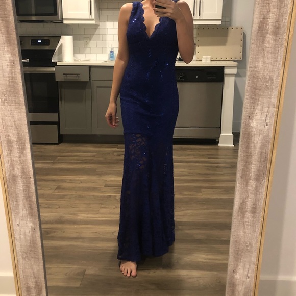 Winter Black-Tie Blue Sequin Evening Gown - Picture 3 of 7